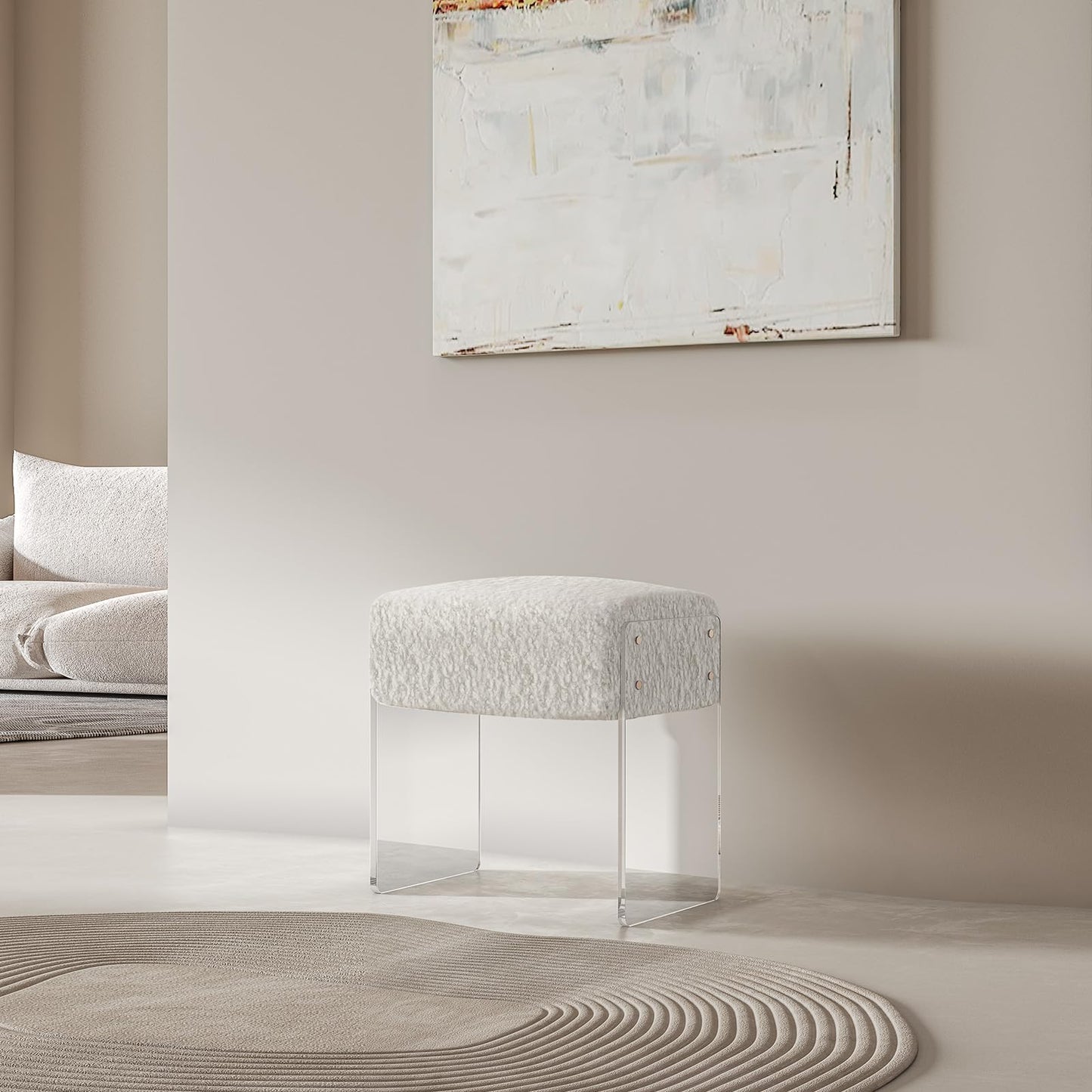 bitaycan Vanity Stool Chair and Pouf Ottoman-Modern Multifunctional Vanity Stool and Foot Rest with Wool and Acrylic Leg for Makeup Room, Living Room, Bedroom