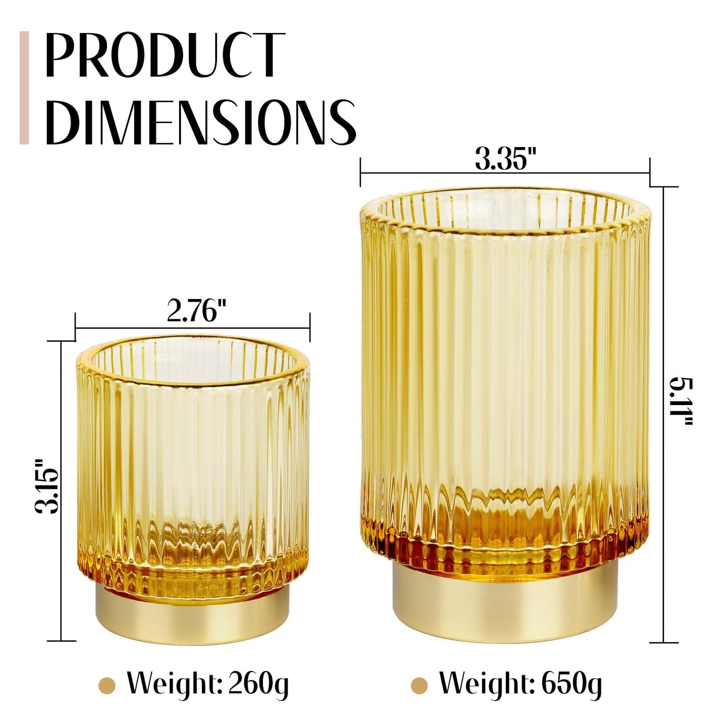 FullMeet Makeup Brush holder Organizer, Crystal Glass Toothbrush Holders, Striped Make Up Brush Holder for Vanity, Pen Holder for Desk, Vase -Gold (S+L)