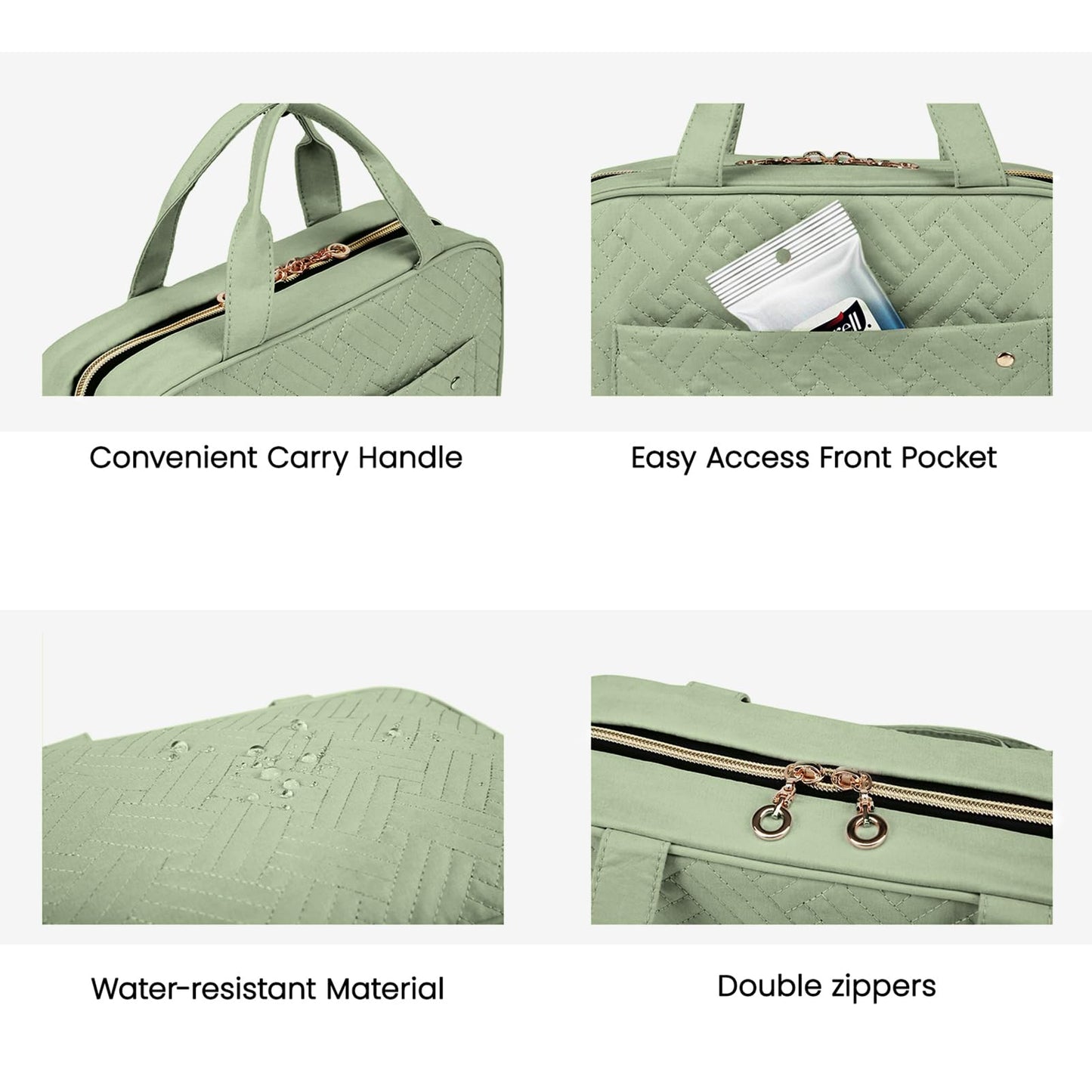BAGSMART Toiletry Bag Travel Bag with Hanging Hook, Water-resistant Makeup Cosmetic Bag Travel Organizer for Accessories, Shampoo, Full-size Container, Toiletries (Green, Large)