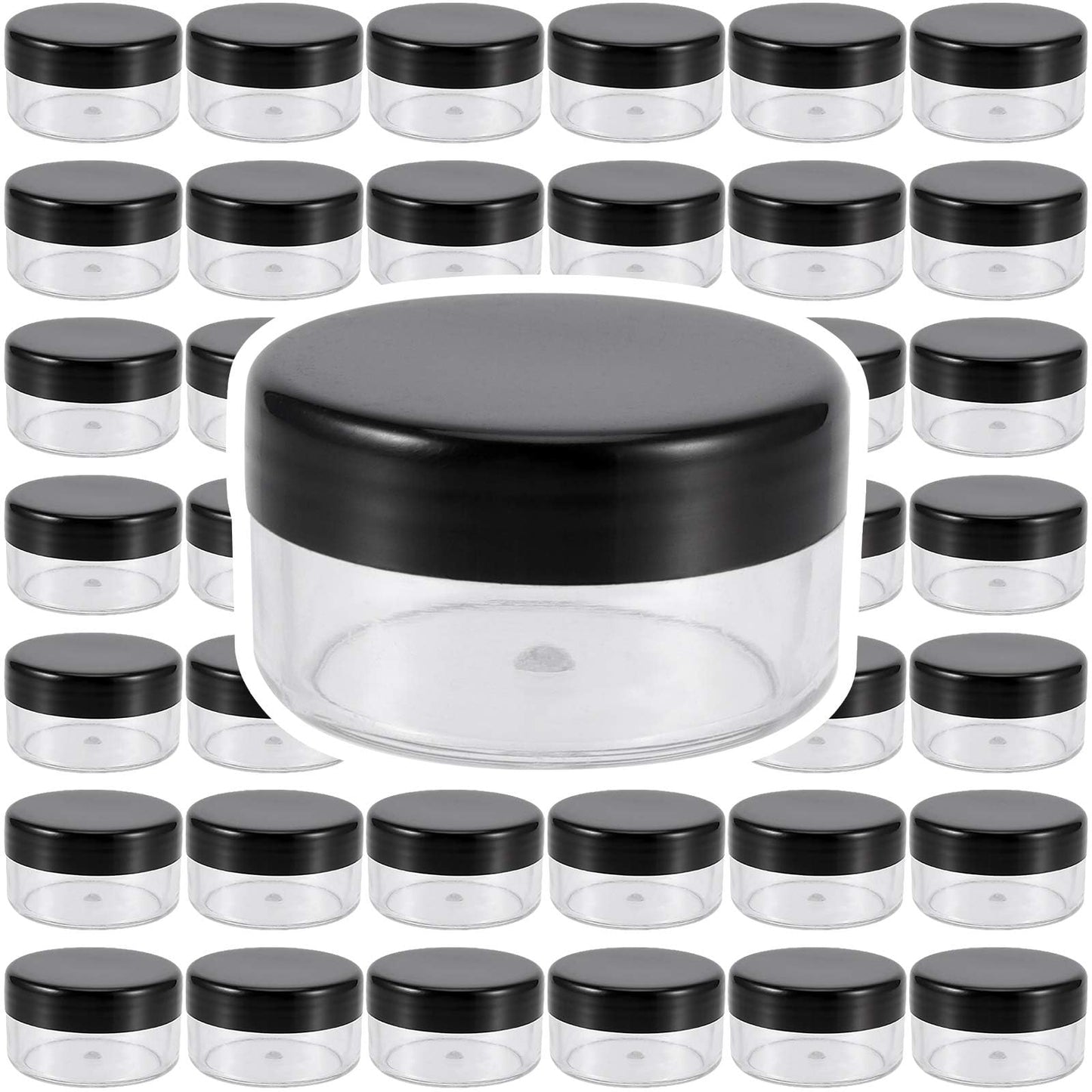 KOHAND 150 Pieces 10 Gram Plastic Cosmetic Sample Containers Jars with Black Lids, BPA Free, Small Lip Balm Containers, Clear Empty Lip Scrub Container for Creams and Lotions