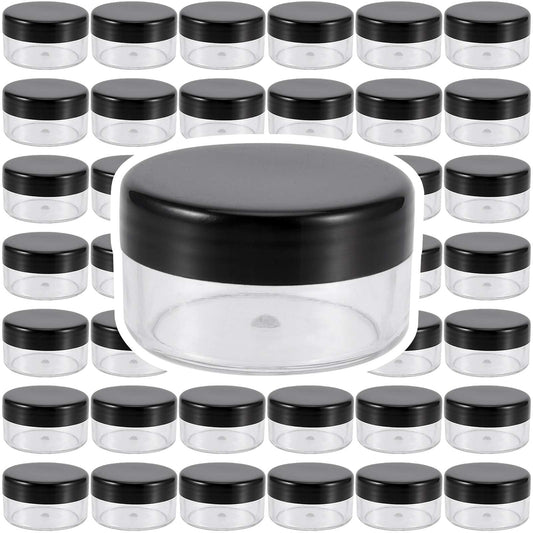 KOHAND 150 Pieces 10 Gram Plastic Cosmetic Sample Containers Jars with Black Lids, BPA Free, Small Lip Balm Containers, Clear Empty Lip Scrub Container for Creams and Lotions