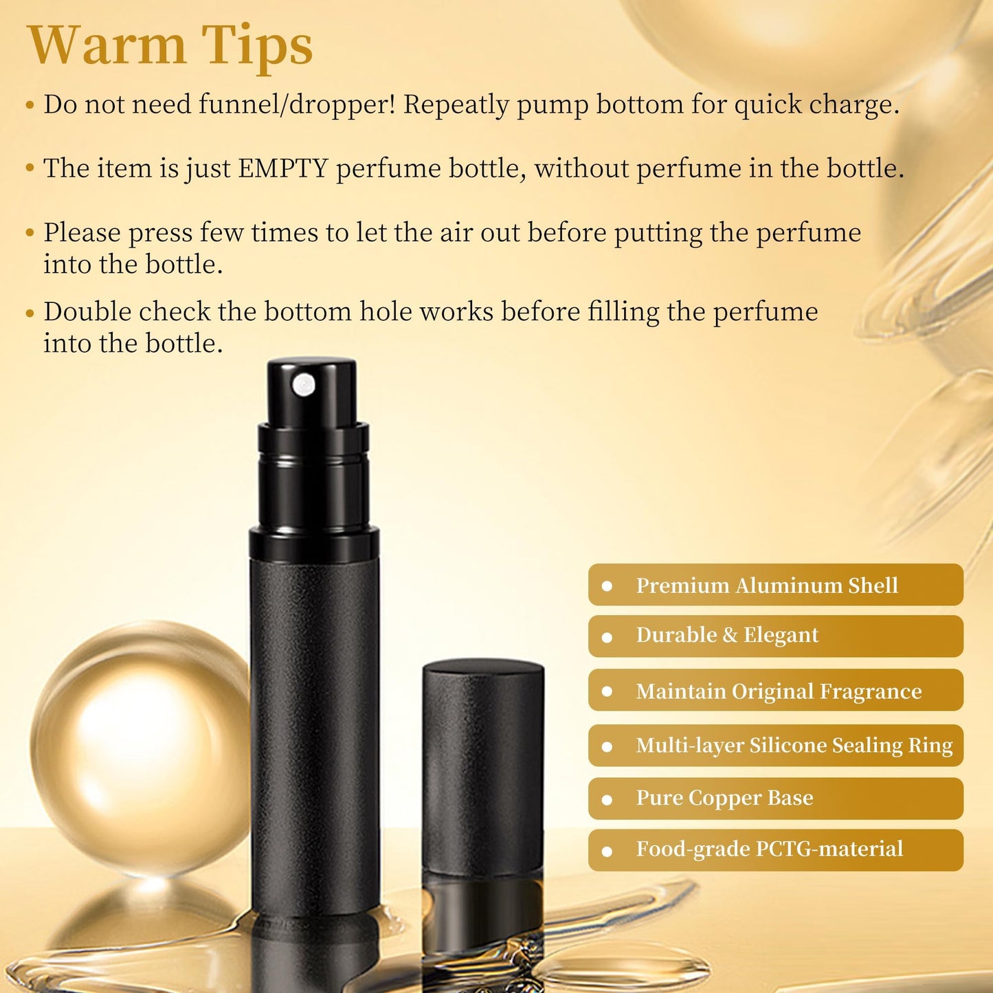 ACMYCH 2PCS Perfume Travel Refillable Bottle, Bottom-Filling Fragrances Perfume Atomizer, Empty Mini Cologne Dispenser, Portable Sprayer Pocket Size for On the Go 5ml (Black & Gray)