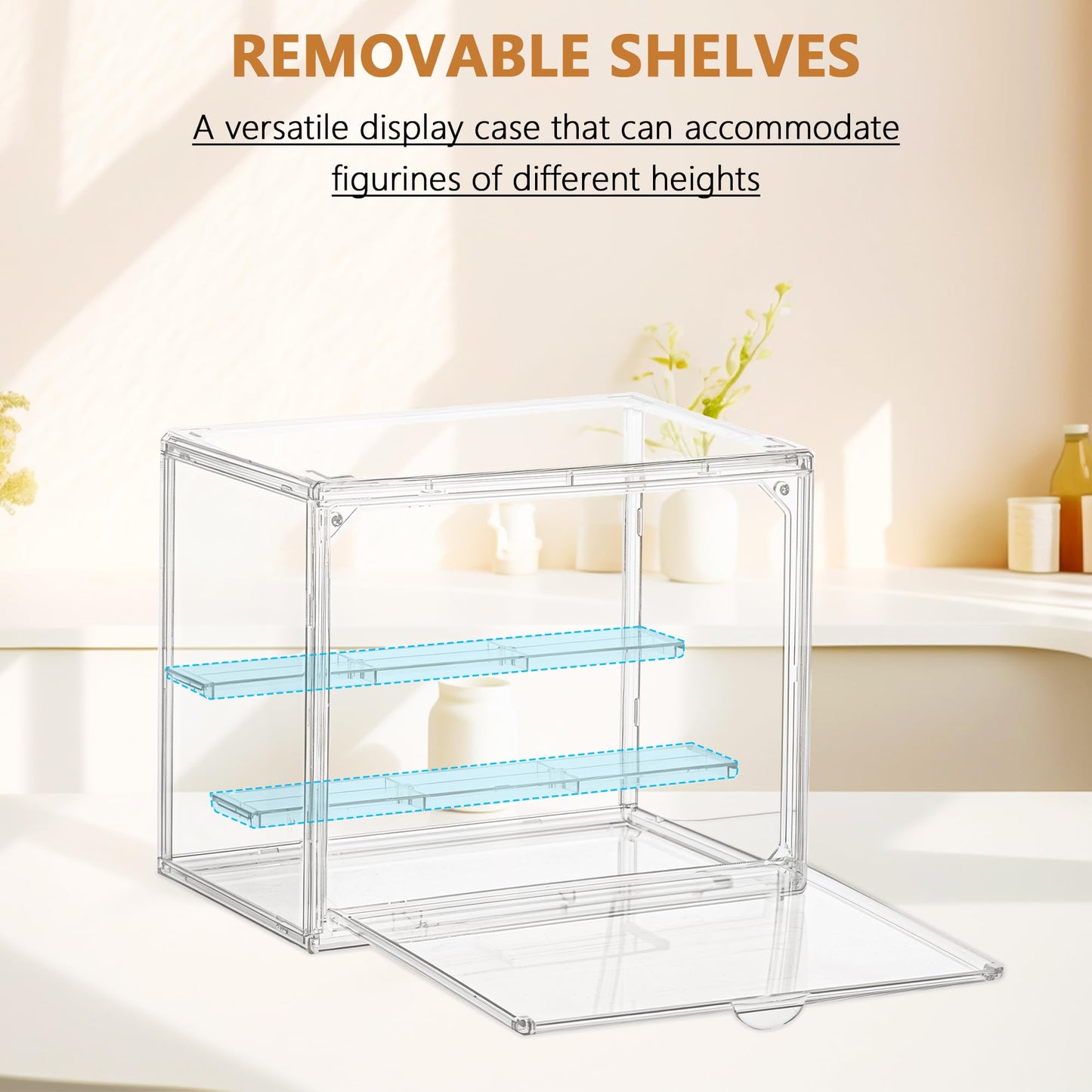 LXLXXL Small Acrylic Display Case for Collectibles 3 Layer Adjustable Display Case with Magnetic Door Clear Stackable Display Box for Mini Figures, 4 Pack