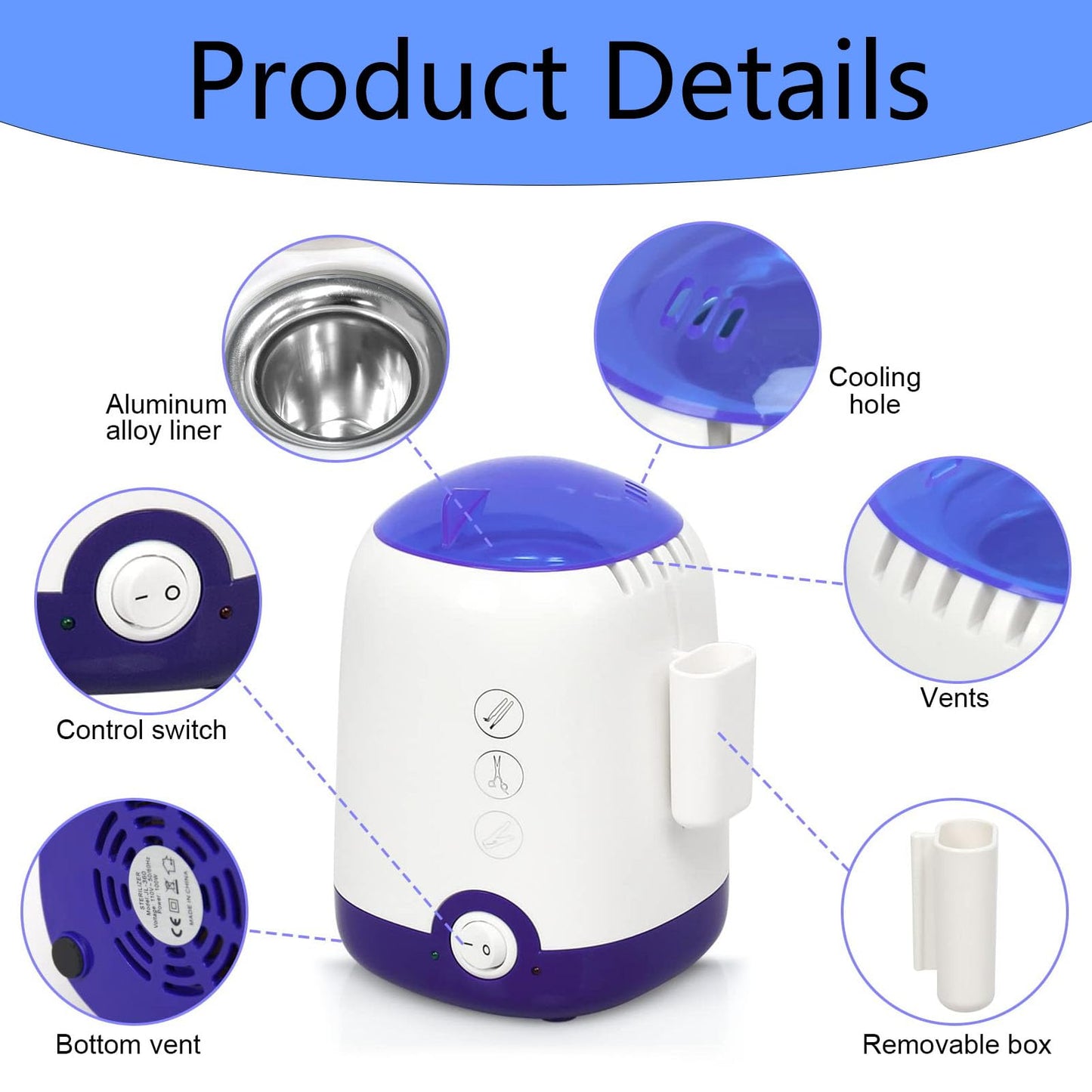 GoLashFun Nail Tool SterilizerCleaner Machine,High Temperature Cleaning Nail Tool Cleaning Pot for Manicure Nail Salon Nipper Hair Cutting Scissors Cleaning Equipment (Blue with Storage Container)
