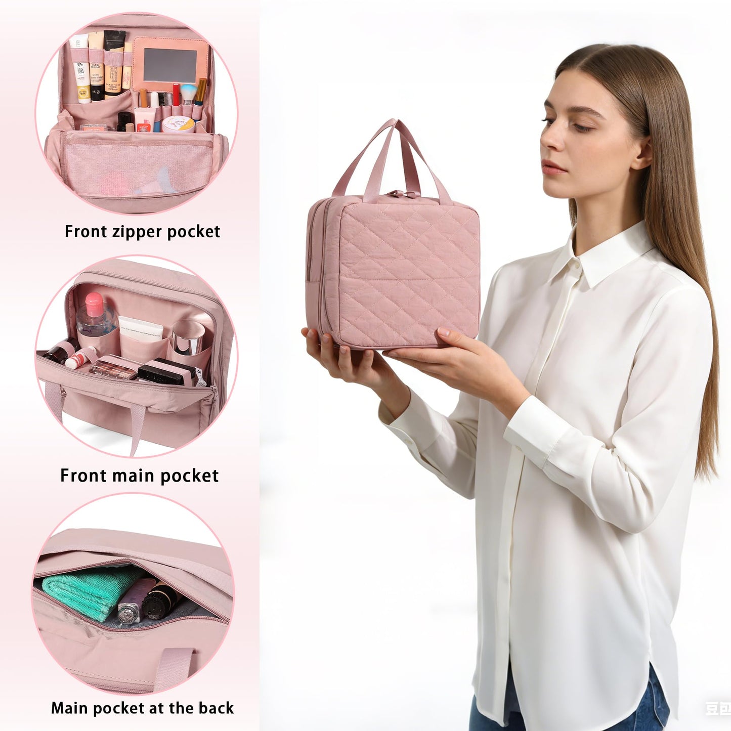 Geerlaqaly standing makeup bag, toiletry Bag 2-in-1 Women's Large Capacity Foldable Travel Makeup Storage Bag, Dry wet separation layer,Portable,black