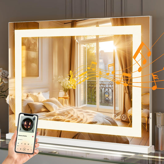 FENCHILIN Vanity Mirror with Lights 23” x 18” Hollywood Makeup Mirror with Light Strip Smart Touch Control 3 Colors Dimmable & 10X Magnification Tabletop White