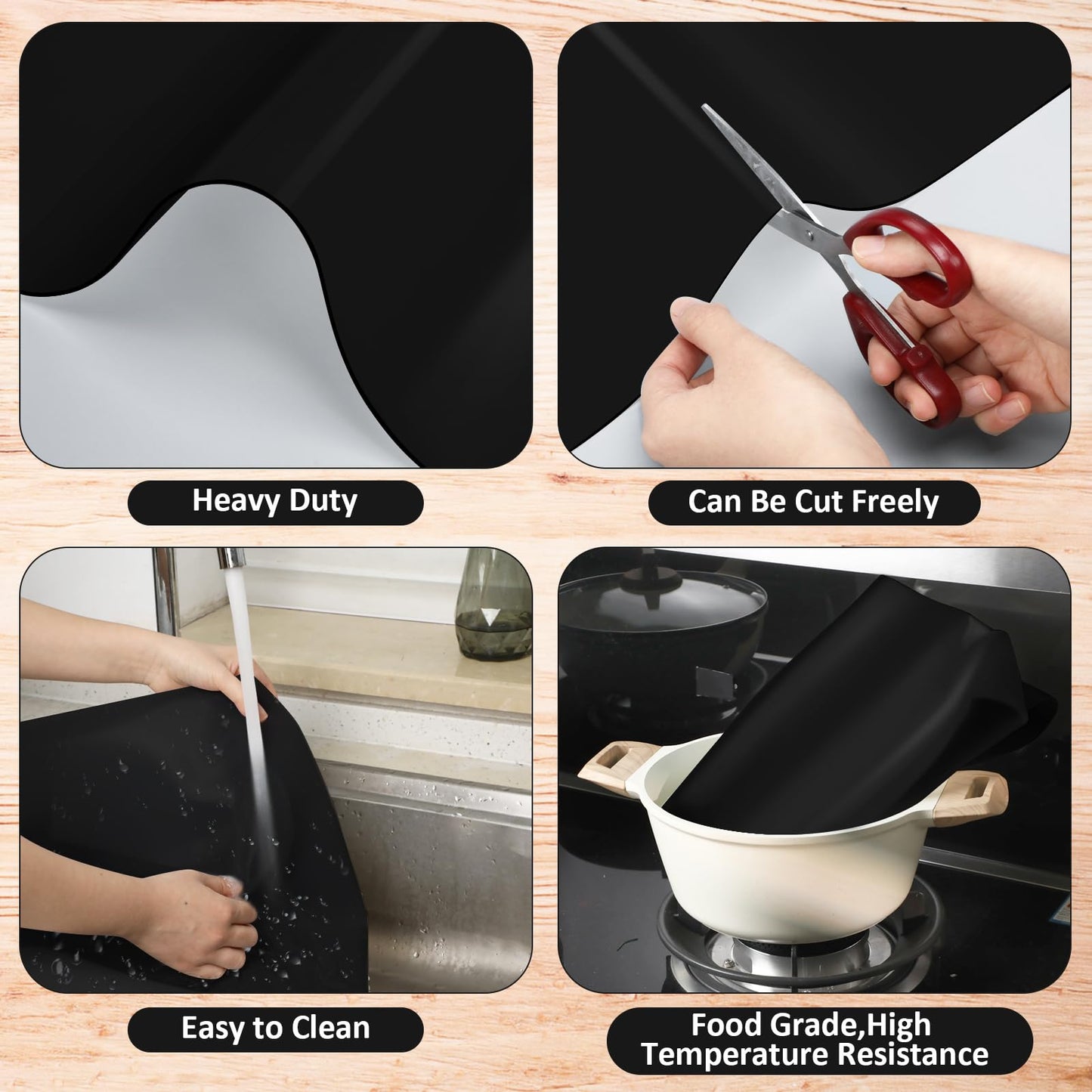 Hushee 2 Pack Extra Large Silicone Mat Place Mats Table Protector Craft Heat Resistant Mat for Kitchen, Painting(Black,24 x 36 Inches)