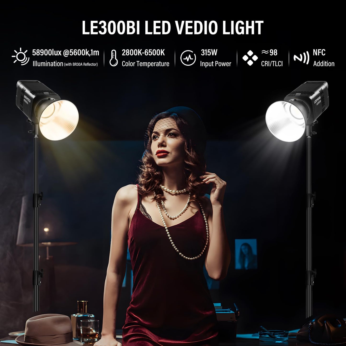 GODOX 3Pack LE300Bi Light Kit, Godox Litemons LE300Bi Video Light with Softbox Light Stand, Bowens Mount, DMX/Bluetooth APP Control, NFC Connection, 2800K~6500K, 58900Lux@1m, CRI/TLCI98, 11 Fx Effects