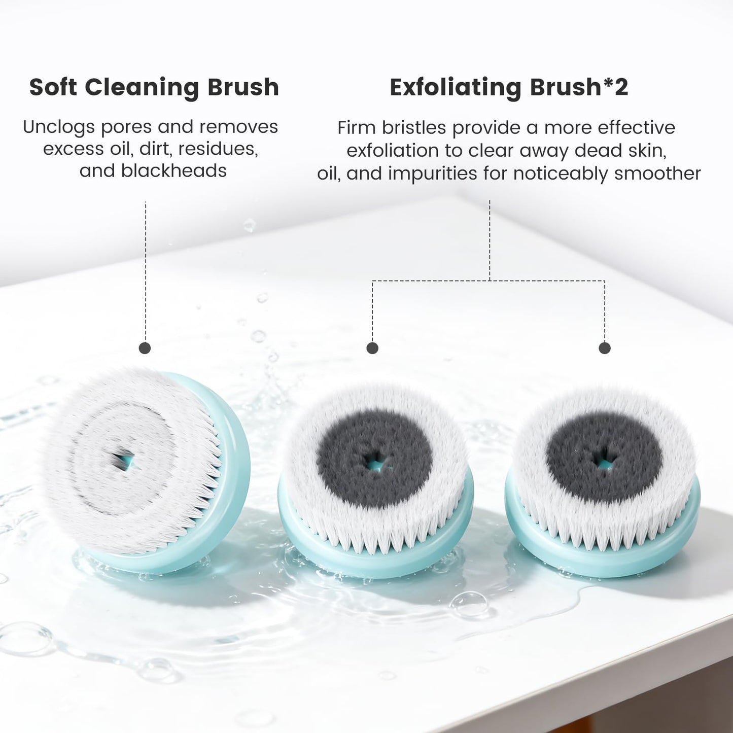 Electric Facial Cleansing Brush, 2-Way Rotating Rechargeable Face Scrubber for Daily and Deep Cleaning, 3 Modes, 3 Brush Heads, Waterproof, Face Wash Brush for All Skin Types