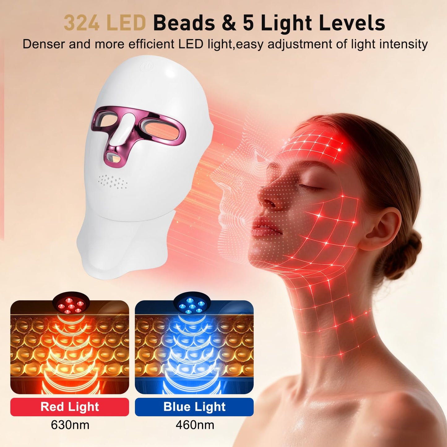 CAMLKE Red Light Therapy Mask for Face and Neck, LED Light Therapy Masks, USB-C Rechargeable, Facial Skincare & Radiance Care, Red Light Mask for Home, Travel, Yoga & Relaxation