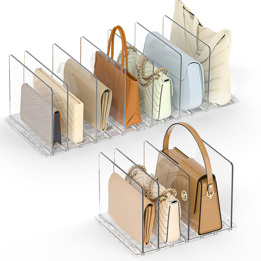 SortNStore Bag & Purse Organizer for Closet: Adjustable Clear Handbag Storage Shelf - Plastic Clutch Dividers for Closet Organizers and Storage - Keep Carteras & Pocketbook Upright 3 Pack - 11Dividers