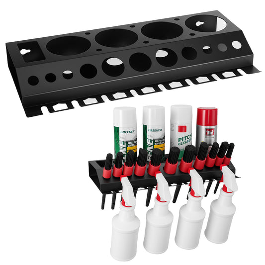 Car Cleaning Brush and Spray Bottle Storage Rack, Wall Mount Bottle Organizer Detailing Brush Organizer Holder，Car Beauty Shop Accessory Display，Spray Containers Tool for Auto Repair Shops Garages