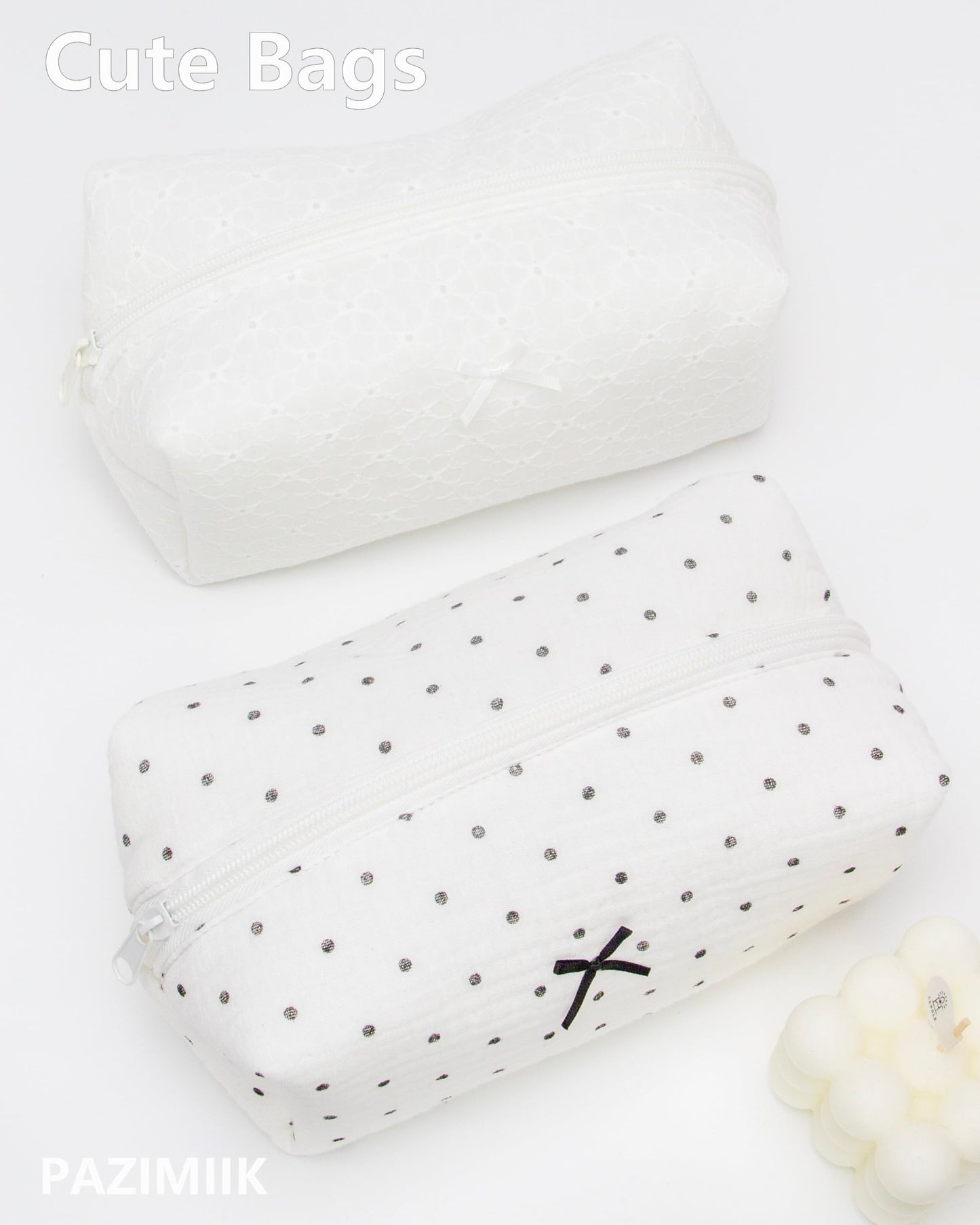 PAZIMIIK 6PCS Cozy Makeup Bag Small Aesthetic Travel Zipper Cosmetic Pouch for Women Make Up Beauty Accessories Brushes,Polka Dot