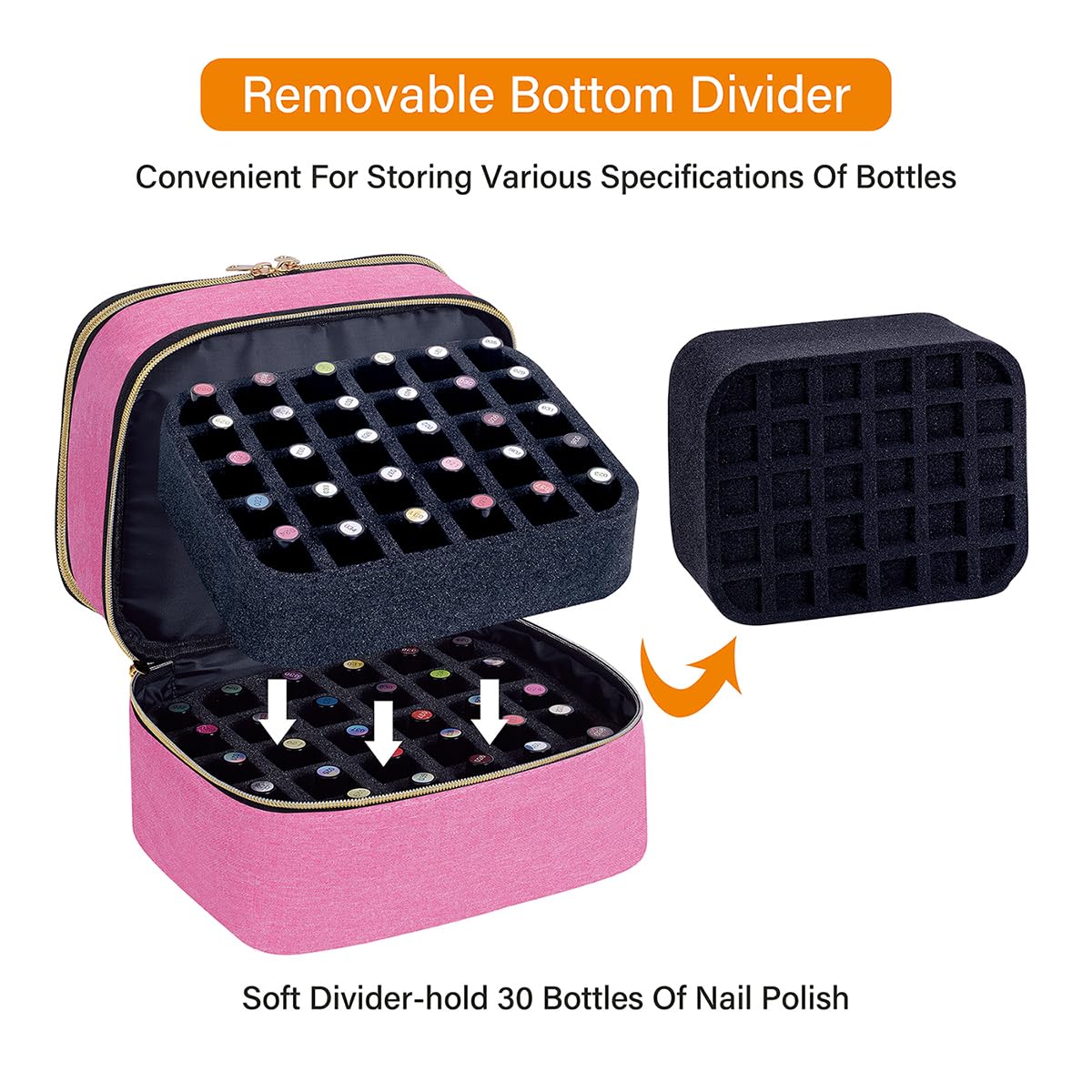 YAHOURWAT Nail Polish Organizer Bag Double Layer Capacity Portable Travel Storage Case Holds 30 Bottles (15 ml/0.51 floz) Nail Supplies Holder Bag Designed for Nail Tools Rose Red