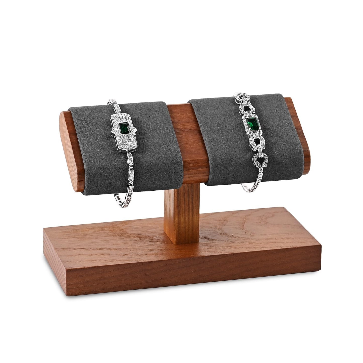 Oirlv Solid Wood Double Watch Display Stand Watch Bracelet Organizer（Grey）