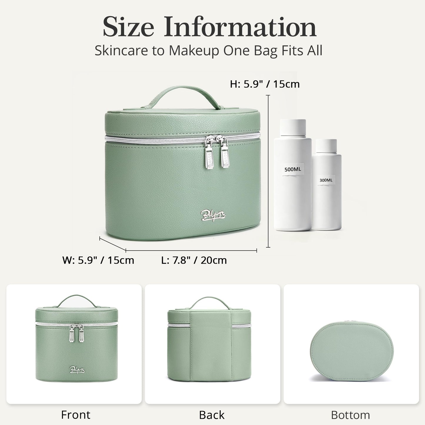BOYATU Makeup Bag Vanity Case: Vegan Leather Cosmetic Bag for Women - Waterproof Travel Toiletry Organizer with Removable Divider - Portable Make up Bag with Handle (Green)