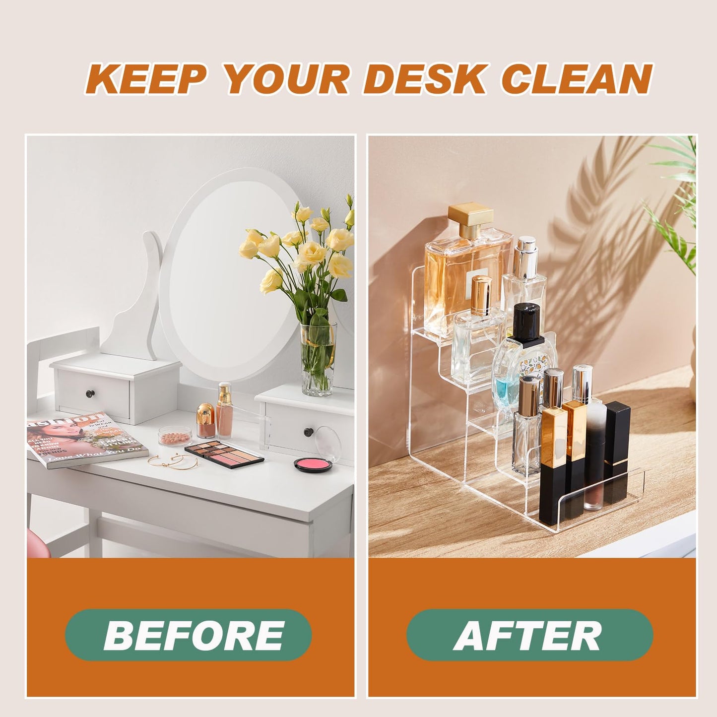 Kathfly 2 Pack 5-tier Acrylic Display Stand for Purses & Wallets, Clear Riser Organizer Shelf for Perfume, Sunglasses, Cosmetics, Tiered Countertop Vendor Display for Fairs, Retail