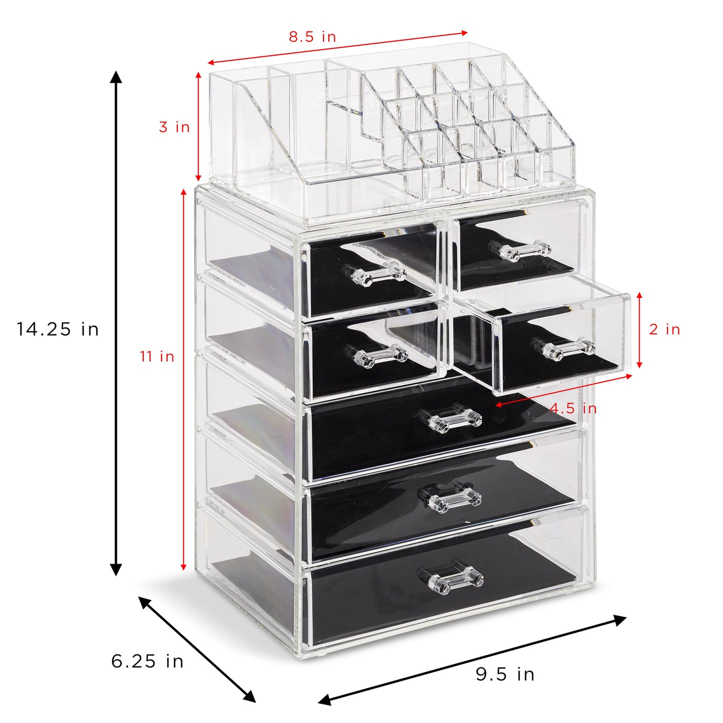 Sorbus Acrylic Makeup Organizer Set, 7-Drawer Vanity & Countertop Cosmetic Storage with Small & Wide Compartments, CLear Makeup Storage for Brushes, Jewelry – Holiday Gift for Women & Teens