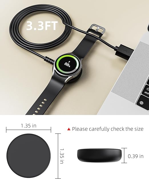 2 Pack for Samsung Galaxy Watch Charger Compatible with Watch 8/8 Classic/Ultra/7/6/6 Classic/5/5 Pro/4/4 Classic/3/Active/FE USB A Magnetic Fast Charging Dock Accessories 3.3FT