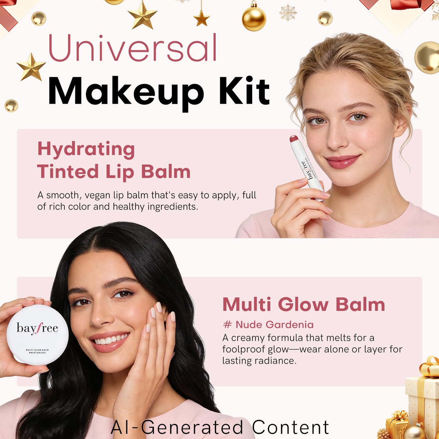 bayfree Original Kit Gifts Set for Women, Korean Makeup Set for Women & Beginners, Travel Make Up Kit Tinted Moisturizer Primer Lipstick Powder Multi Glow Balm with Makeup Bag, Vegan, Natural Finish