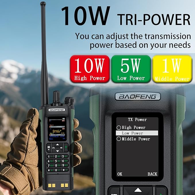 BAOFENG dm32, dmr Radio Handheld USB-C Charging GPS 10W walkie Talkie Long Range,Emergency Rescue & Outdoor Sports dm-32uv Radio (1 Pack Green+Back Clip)