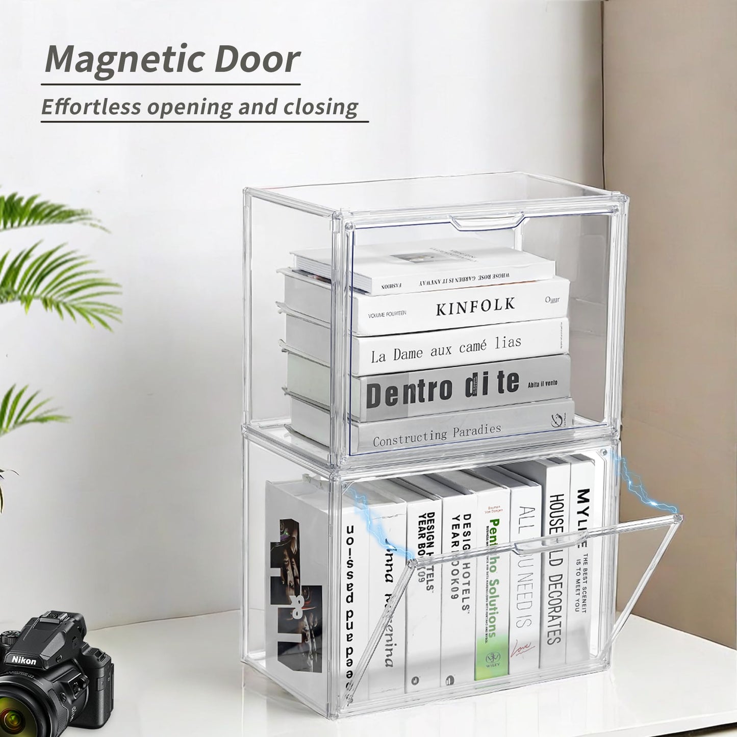 LXLXXL Cube Storage Organizer Acrylic Book Case Display Case Box Stackable Book Storage Containers With Magnetic Door Clear Plastic Portable Organizer For Living Room Bedroom 5 Pcs