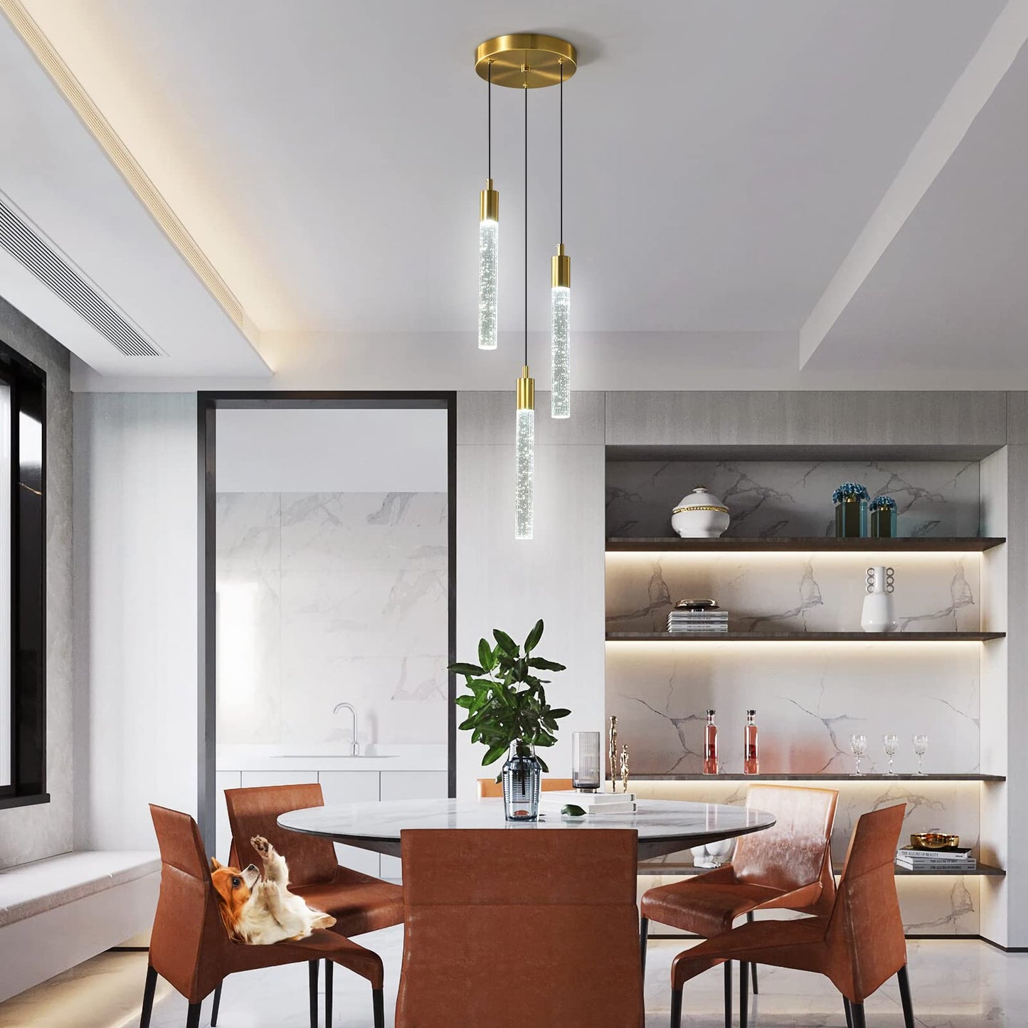 zhllmq Modern Light Fixture Kitchen Island Pendant Light Dimmable LED Gold Pendant Lights Mini Crystal Pendant Lighting for Bedroom Dining Room Living Room（3-Light ）