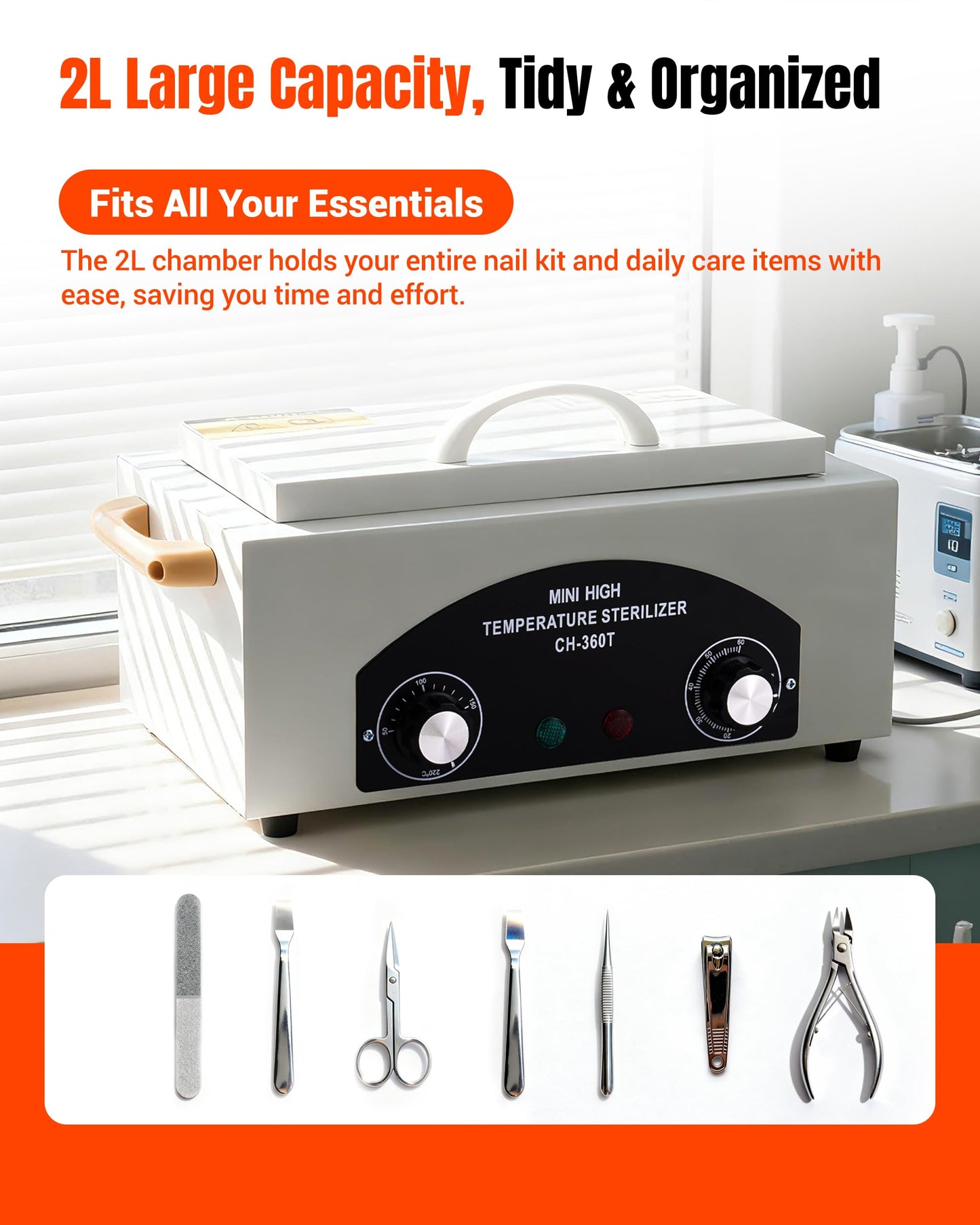 High-Temperature Cleaning Box for Metal Tools, 1.5L Capacity with Adjustable Timer 110V 300W, 122℉-428℉ Cleaning Cabinet for Nail Salons, Barbers & Home Use