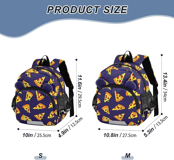 Kids Pizza Backpack Leash Preschool Backpack Small Toddler Backpacks for Girls Boys 3-6 Anti-Lost Baby Harness M