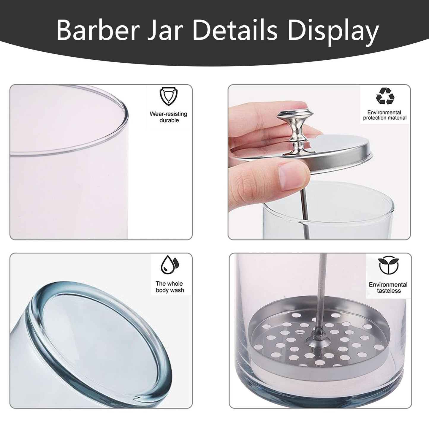 GoLashFun Barber Jar,21OZ Glass Cleaner Barber Cleaning Jar with Removable Basket Clean Container for Cleaning Nail Tool,Barber Supplies,Hair Salon(750ML)