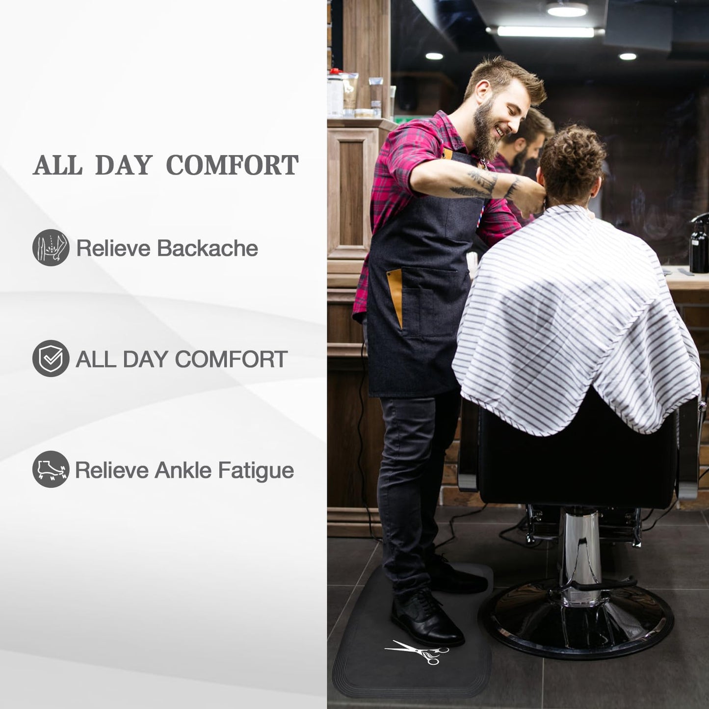 Amcomfy Anti Fatigue Salon Mat for Hair Stylist Anti-Slip Antique Series Salon & Barber Shop Chair Floor Mat (17''x32'' x 5/8'',Scissors)