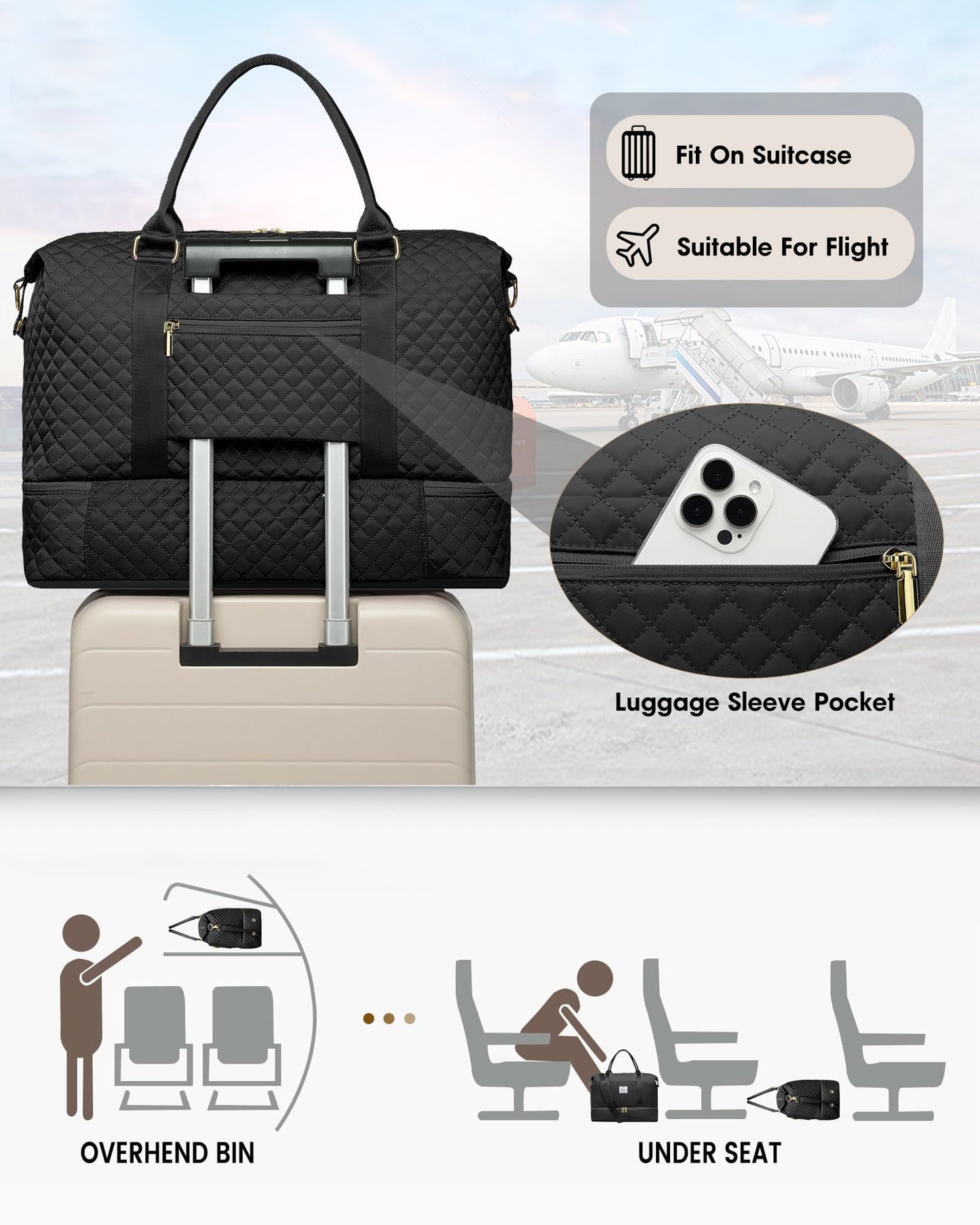 Womens Weekender Travel Overnight Bag: Carry On Bag with Shoe Compartment