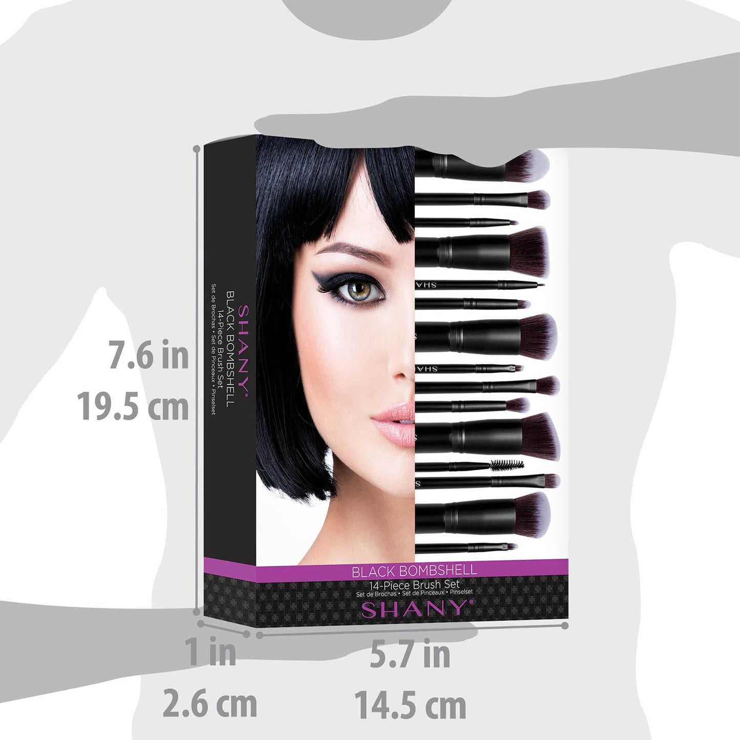 SHANY Makeup Brushes - Black Bombshell - 14-Piece Brush Set – Foundation Powder Concealers Eye Shadows Makeup brushes - Complete Kabuki Makeup Brush Set in Black - 14 PCS