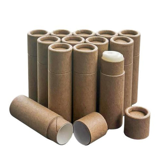 GreenWay 0.15oz / 4.25g Kraft Paperboard Lip Balm Tubes with Lids - 12 Pack Lip Gloss Tubes Refillable DIY Cosmetic Containers – Extra Thick Push-Up Bottom Lip Balm Containers - Brown