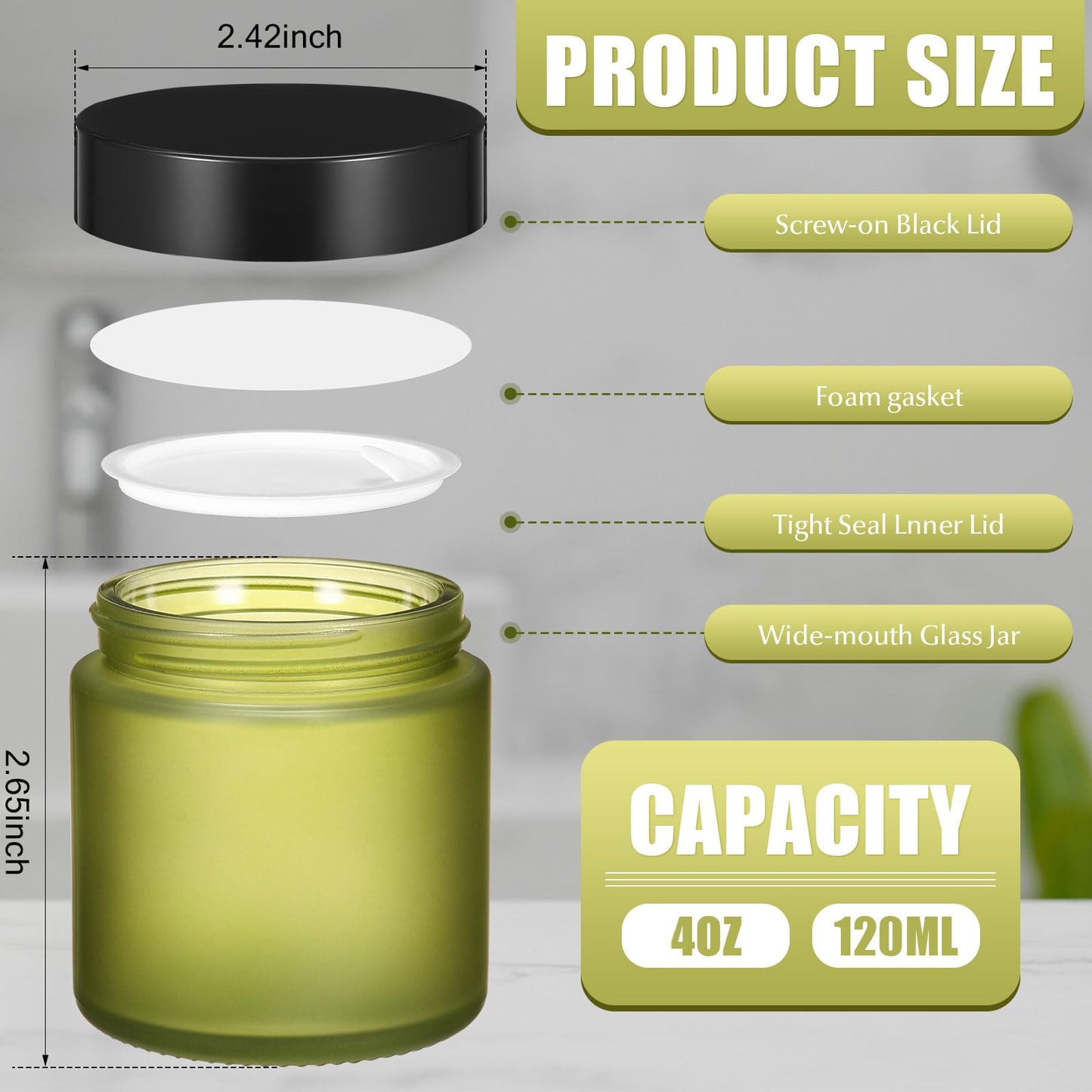 Norme 24 Pcs 4 oz Glass Jars with Lids Leakproof Round Airtight Empty Cosmetic Jars with Inner Liners Lid for Storing Lotions Powder Ointments Making Tins(Pea Green)