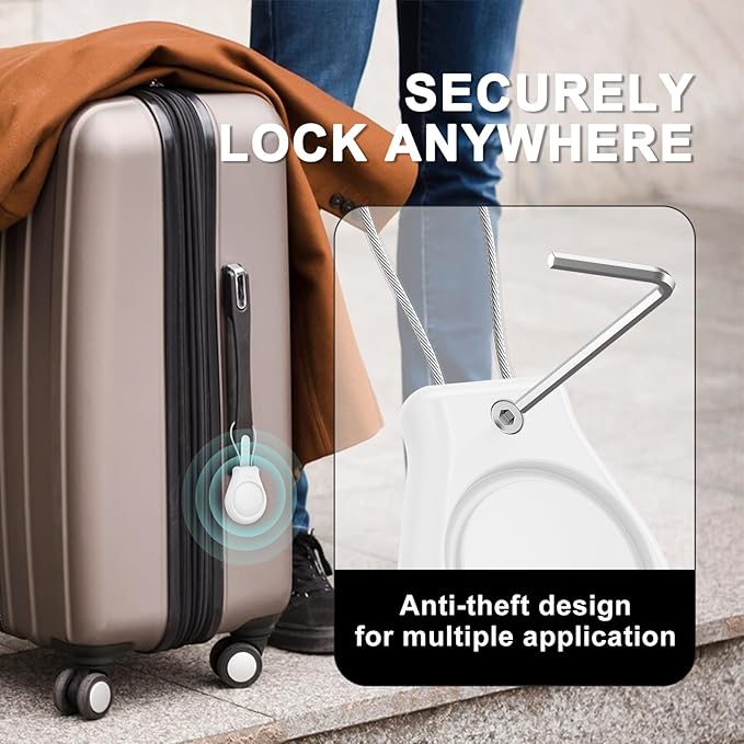 AirTag Holder with Wire Cable Compatible with Apple AirTags, Ultra Durable Anti-Lost Protective Lock Case for Luggage, Key, Backpack (White)