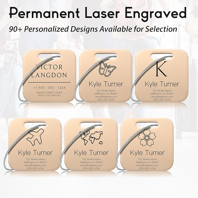 Customized Stainless Steel Luggage Tags: Personalize Your Suitcases, Backpacks, and Bags with Your Text (Rose Gold)
