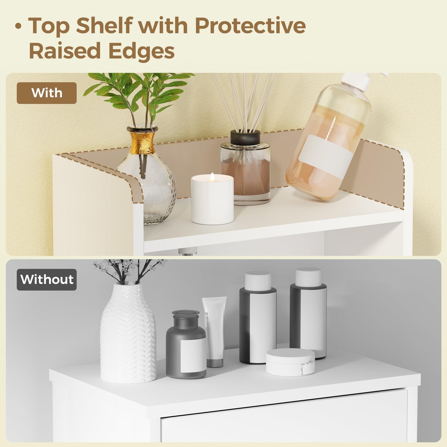 BEWISHOME Bathroom Storage Cabinet, Small Floor Cabinet, Toilet Paper Cabinets with 2 Doors and Shelves, Bathroom Organizers and Storage for Small Spaces, White 7.9" D x 14.6" W x 31" H YYG08W
