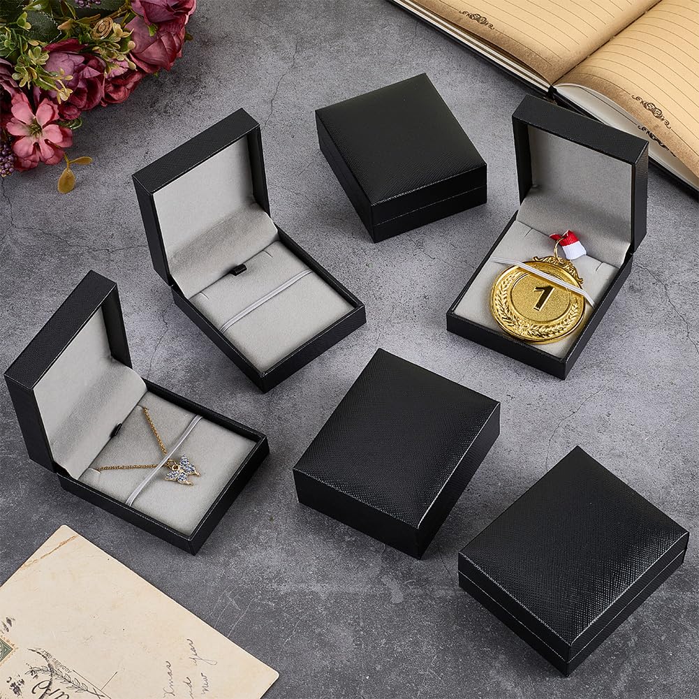 FINGERINSPIRE 6Pcs Medal Storage Boxes 3.2x2.7x1.3inch Black Rectangle Portable Necklace Jewelry Display Case Single Medal Display Storage Box for Jewelry Necklace Medal Organize