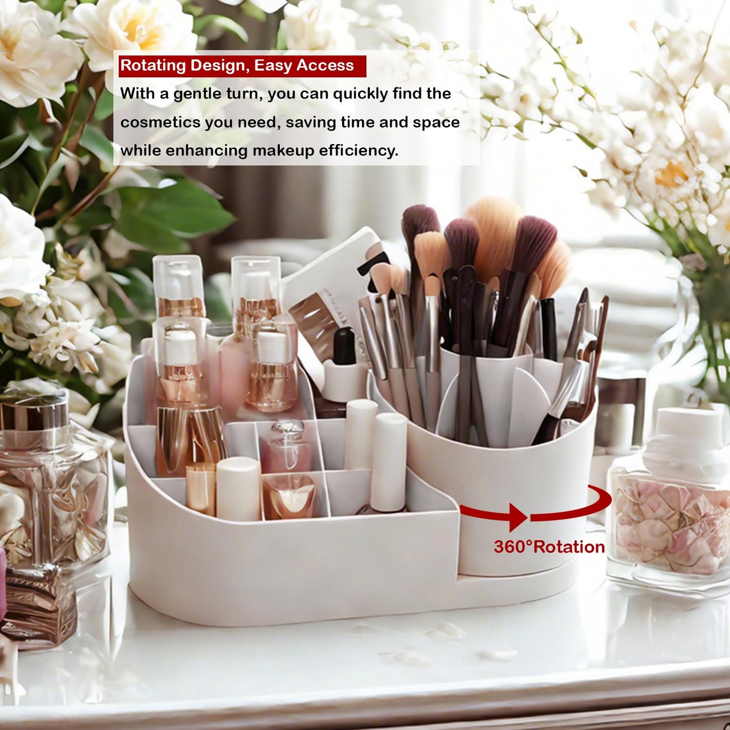 JFANexplore Makeup Organizer Countertop with Rotating Brush Holder for Vanity, Bathroom, Dresser Cosmetic Makeup Storage Organizer Multifunctional…