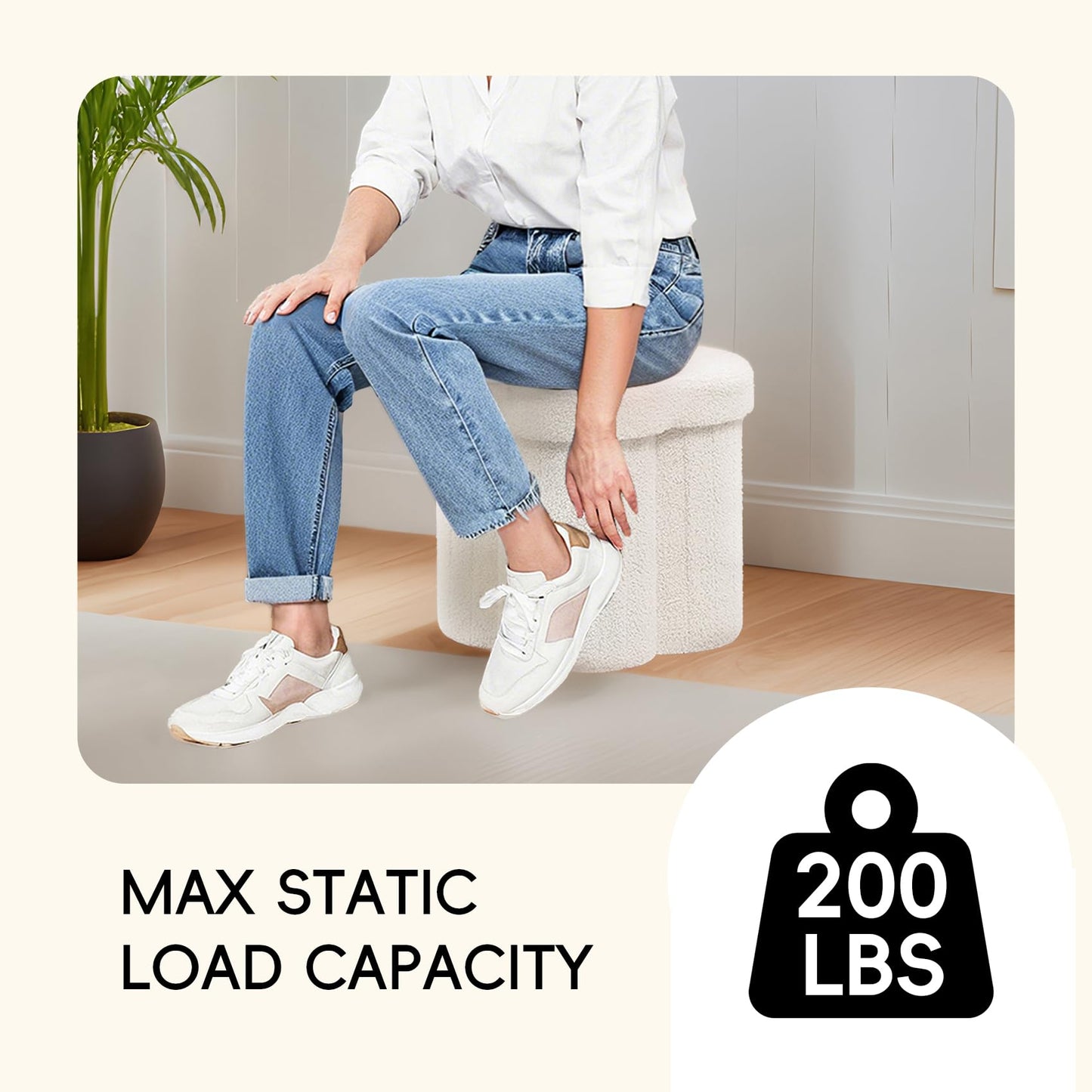 PINPLUS Storage Ottoman Cube Flower-Shaped Boucle Footrest with Hidden Storage, Multi-Functional Cube Seat for Living Room, Dorm - White 12.6"x12.6"x12.6"