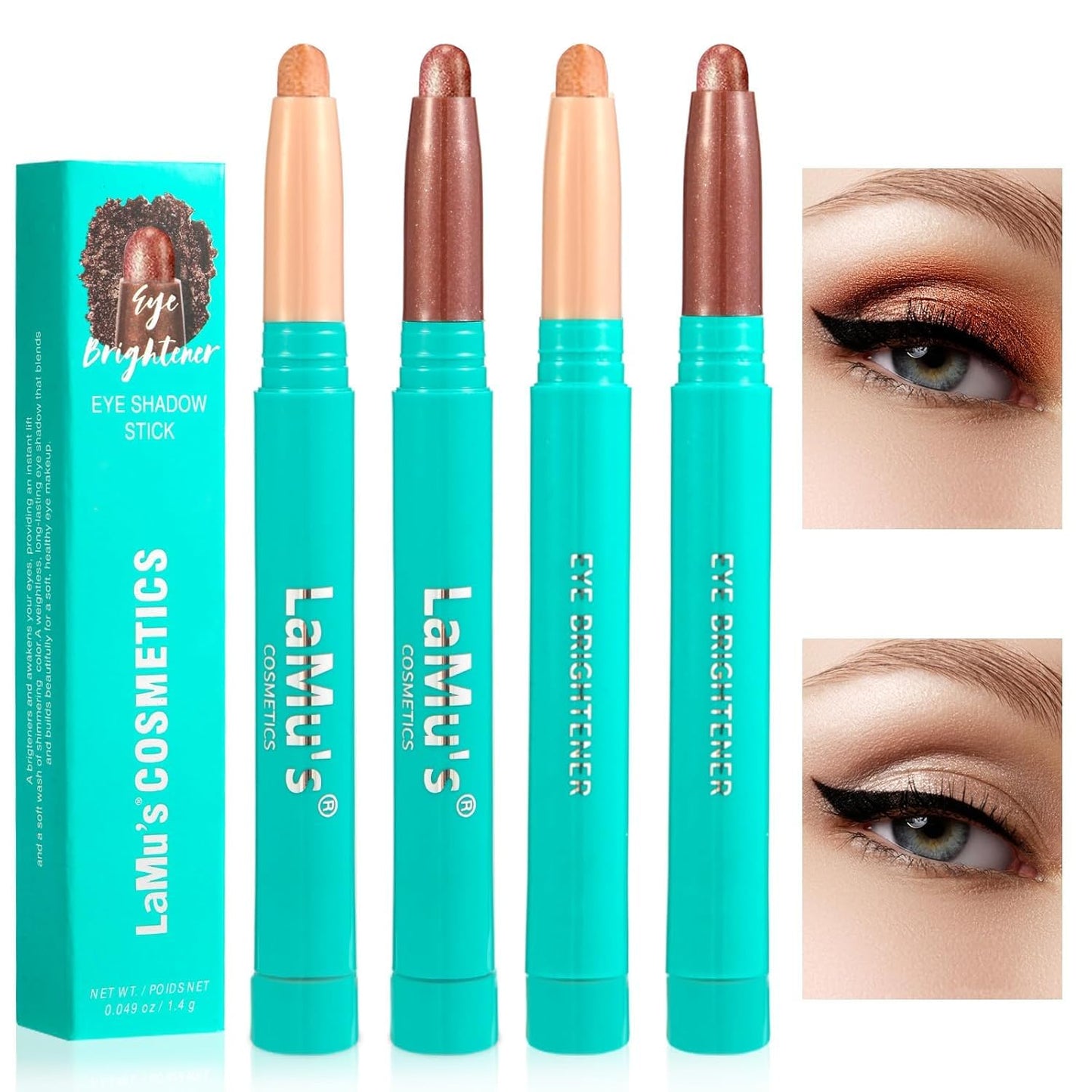 LaMu'S COSMETICS 2 Pack Eyeshadow Stick, Eye Brightener Eye Shadow Stick Waterproof Long Lasting Glitter Highlighter Eye Liner Pencil (2 Champagne)