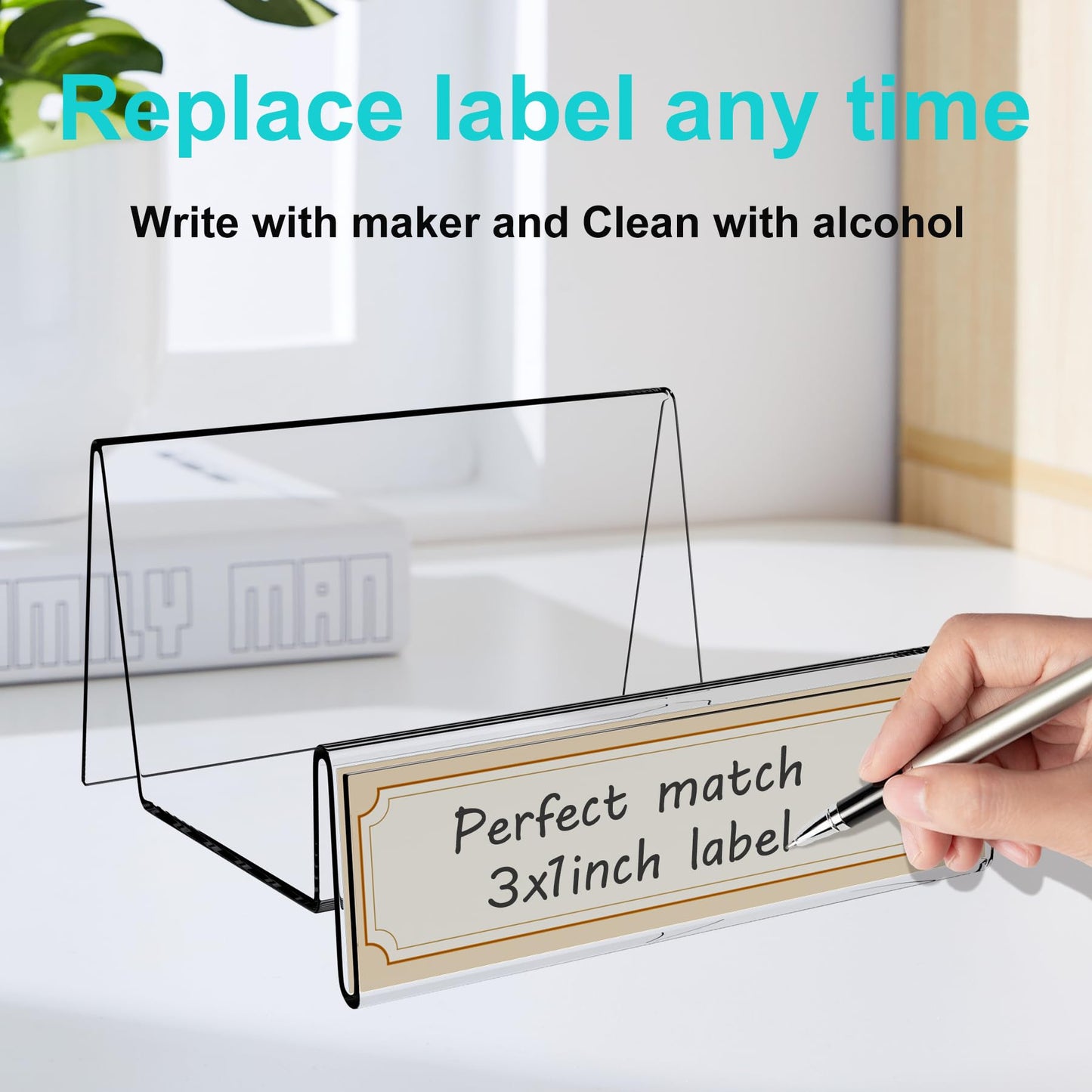 Boloyo Acrylic Display Stand with Sign Plate, 6PC Clear Display Easel Wallet Display Riser Holder, Acrylic Perfume Display Holder for Displaying Wallet, Figure , Cosmetic, Jewelry ,Makeups, Glasses (Small, 6PC)