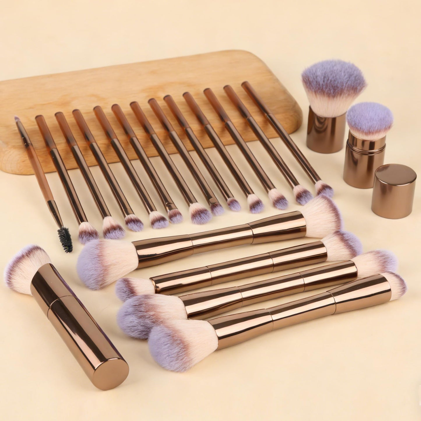 24 Pcs Double-End Multi-functional Makeup Brushes with Gift Box for Blending Liquid Powder Concealer Cream Blush, Coffee Brown