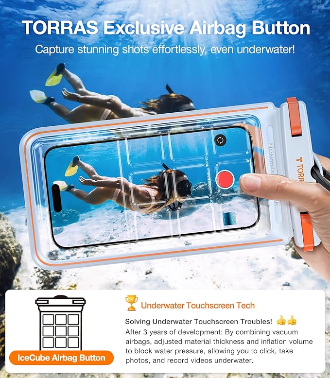 TORRAS IPX8 Waterproof Phone Pouch Floating, Underwater Screen Touchable, Water Proof Case with Lanyard for iPhone 17 Pro Max 16 S25, Cellphone Dry Bag Cruise Essentials 7.0 inch, White