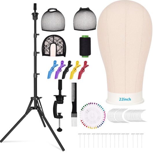 Beauty Star 63inch Tall Wig Stand Tripod with 22inch Mannequin Head, Canvas Block Wig Head Included Adjustable Holder and Wig Caps Kit for Multiple wigs, Perfect for Making Wigs, Display Styling