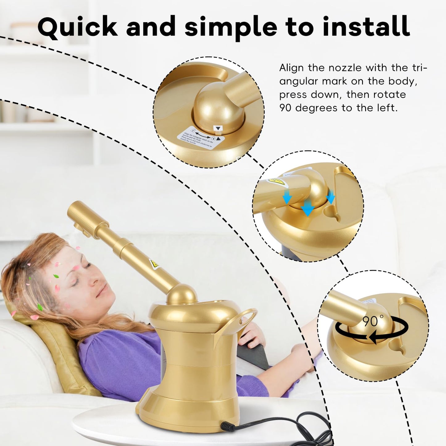 Facial Steamer, Nano Ionic Face Steamer with Extendable Arm for Deep Cleaning and Hydration, 360°Rotating Nozzle Face Humidifier, Portable Ozone Steamer for Beauty, Spa and Home Use（Golden）