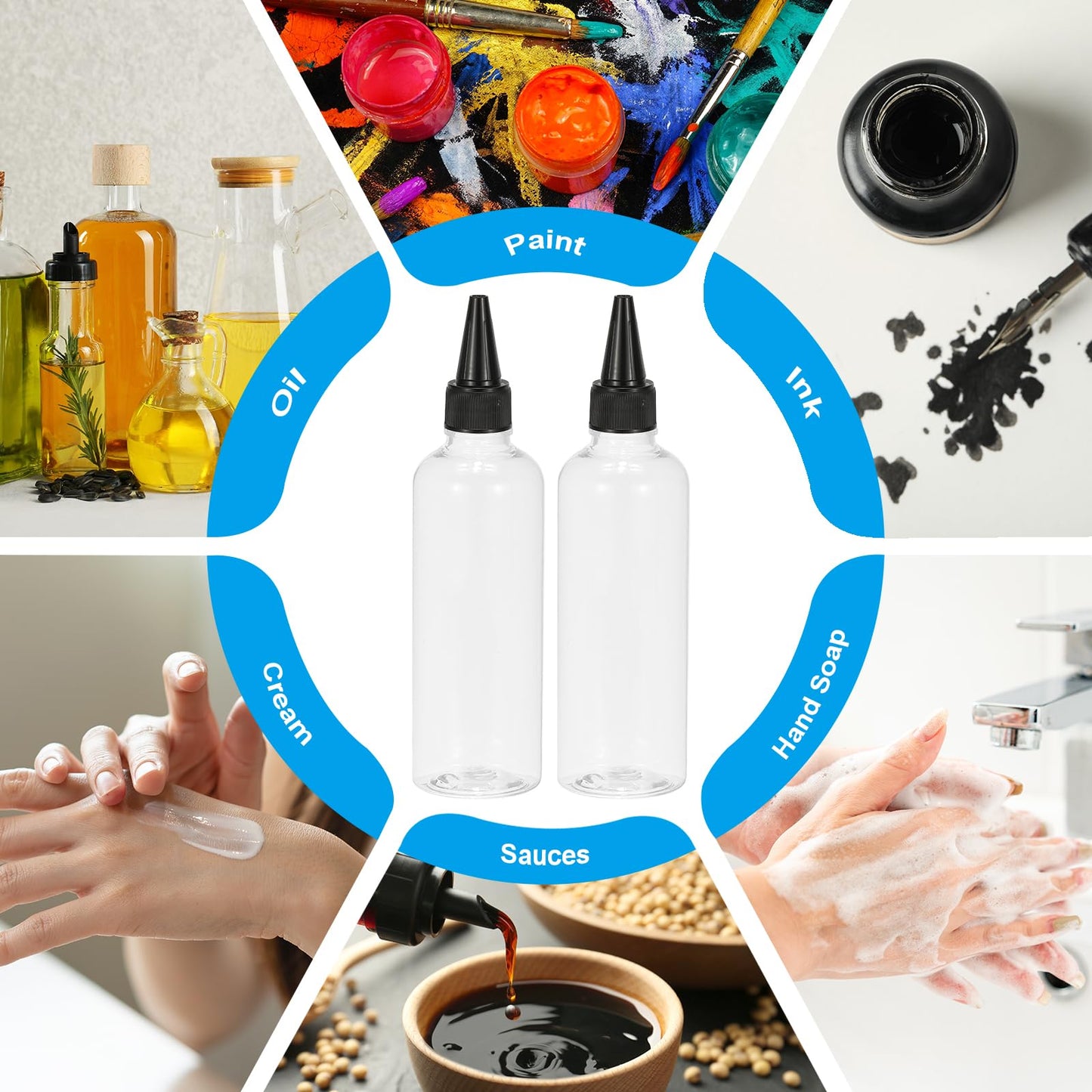 PATIKIL Plastic Applicator Bottle, 6 Pcs 3.4oz(100ml) Leak Proof Refillable Empty Dispenser Container Squeeze Bottle with Twist Top Cap for Hair Ink Liquid Sauces, Black