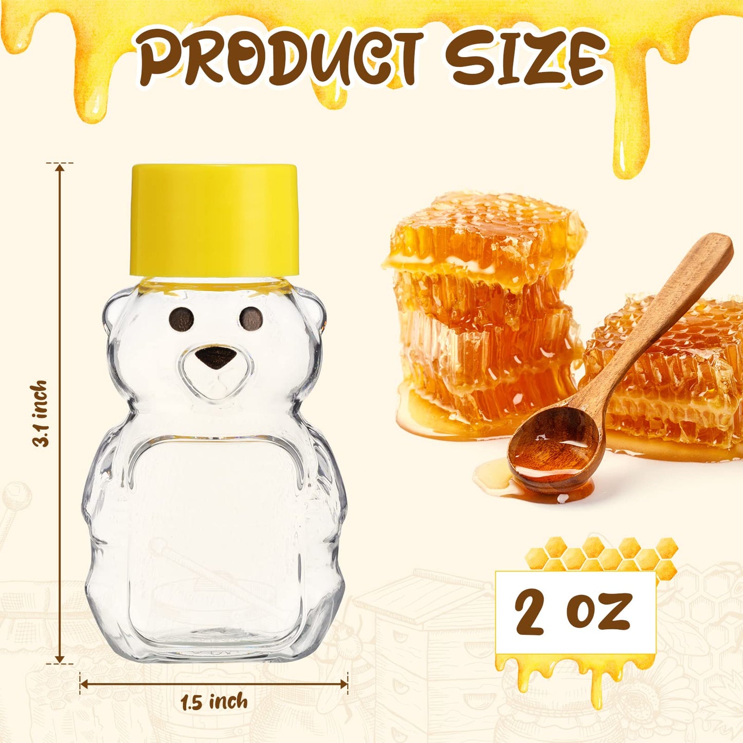 Patelai 48 Pcs 2 oz Plastic Honey Bear Bottle Clear Empty Honey Containers Bulk Reusable Mini Cup Jars with Lids Juice Bottle for Holidays Baby Shower Gifts(Yellow)