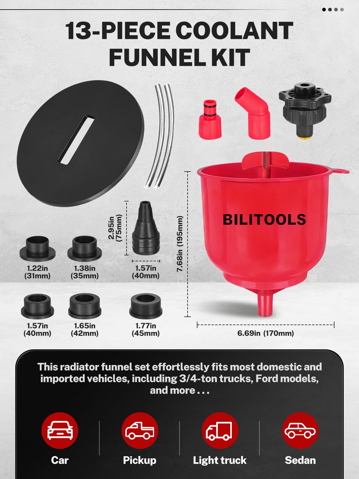 BILITOOLS Coolant Funnel Kit, Automotive Radiator Coolant Filling Tool